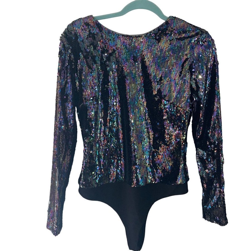 Parker Bodysuit Size Medium Black Cher Combo Sequins Embellished Petrol New